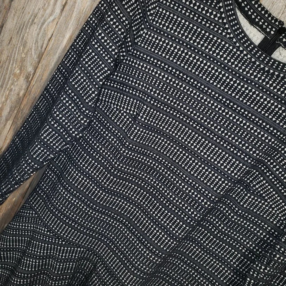 Loft S Black‎ Cream Geo Drop Waist Mini Dress Grunge Cozy Comfy Goth Romantic